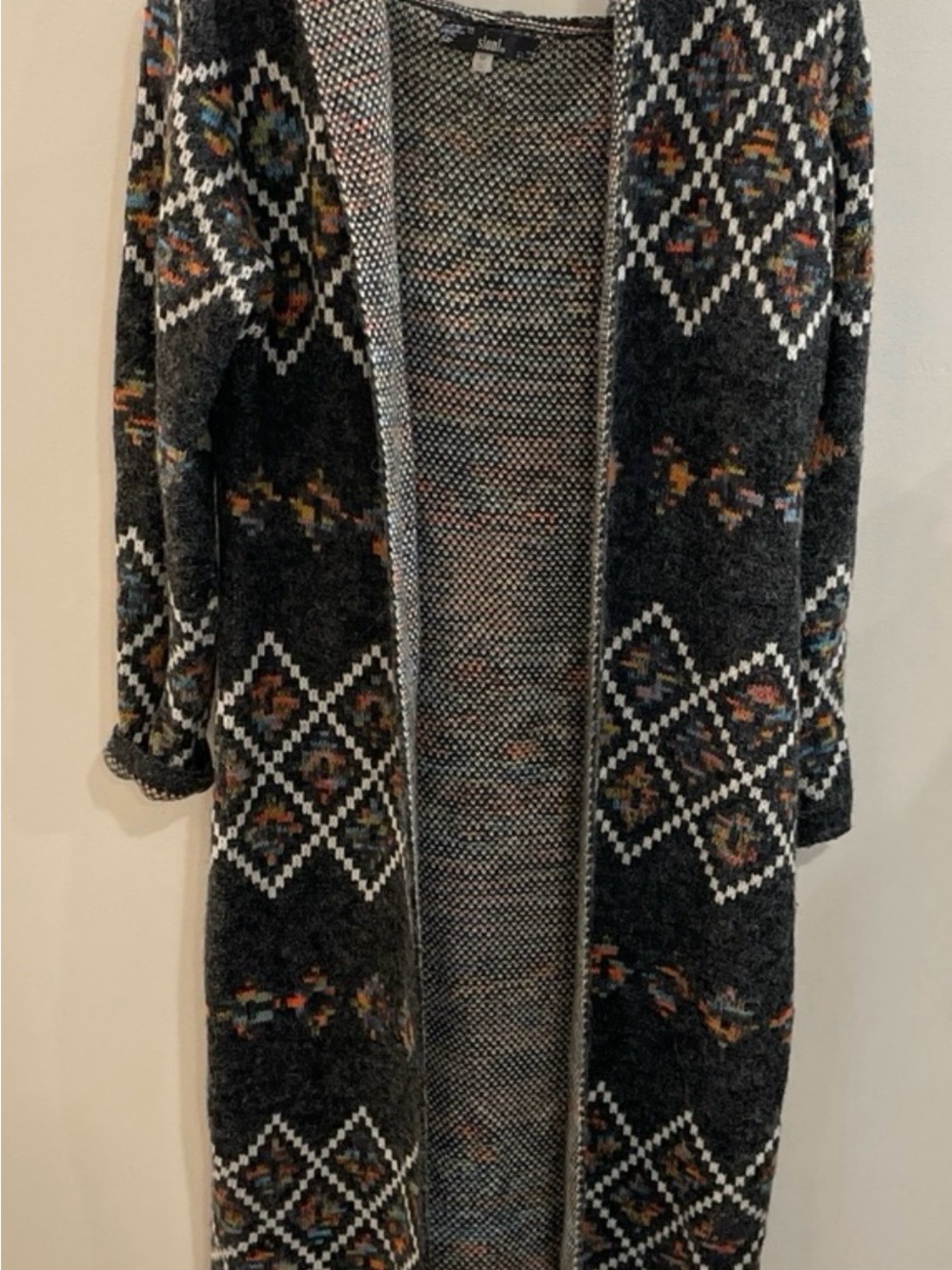 Women’s Gray Geometric Pattern Long Sleeve Cardigan Sweater W/Hood Slonl Size M